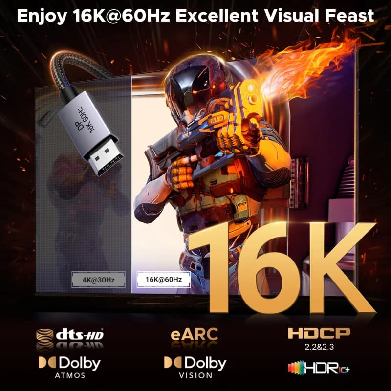 Cablu DisplayPort 2.1, suport video 8K 60Hz HDR