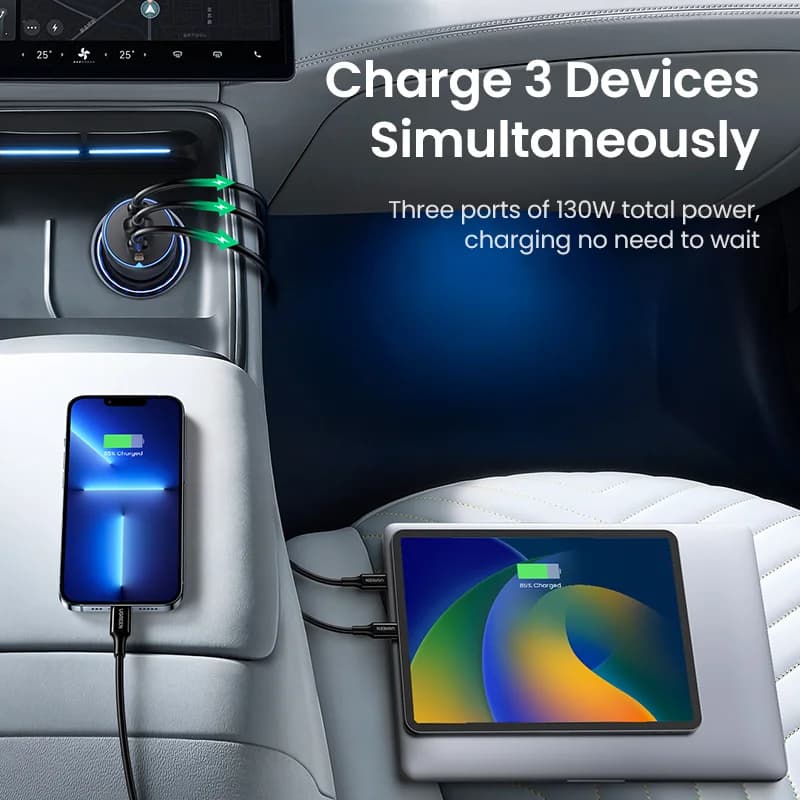 Încărcător auto dublu USB-C 130W
