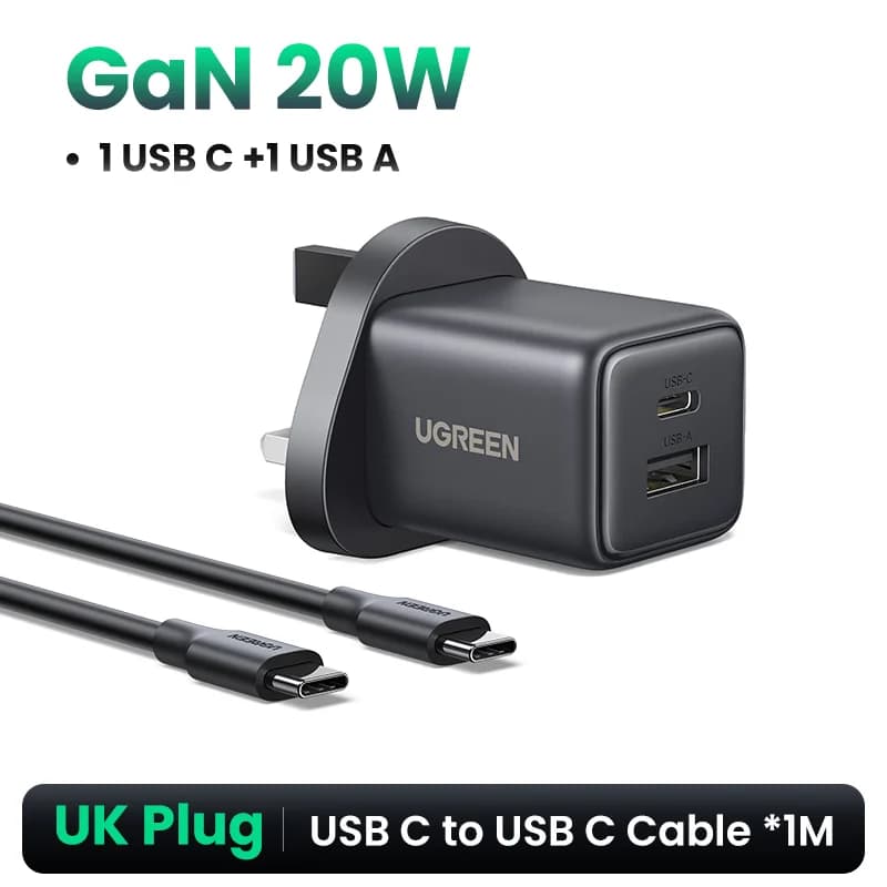 Încărcător rapid mini GaN USB-C 30W cu priză UK