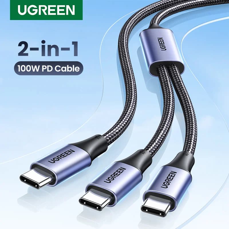 Cablu USB-C dual 2-în-1, max 100W, încărcare rapidă 5A