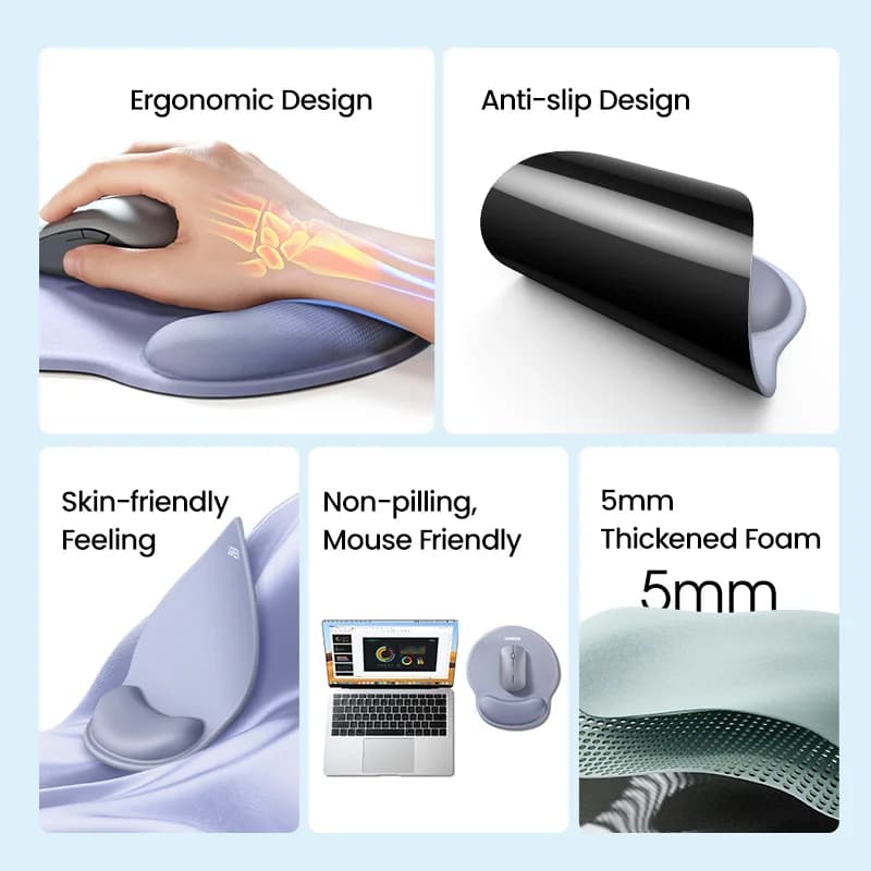 Suport de mouse ergonomic din spumă cu memorie și suport pentru încheietură