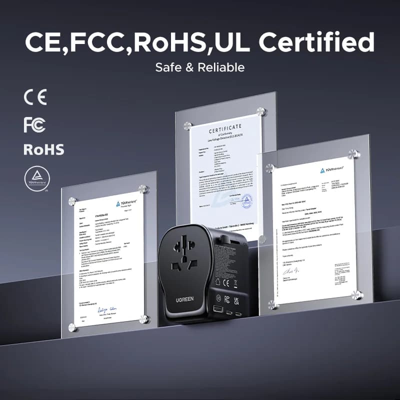 Adaptor de călătorie universal GaN 65W, cu împământare