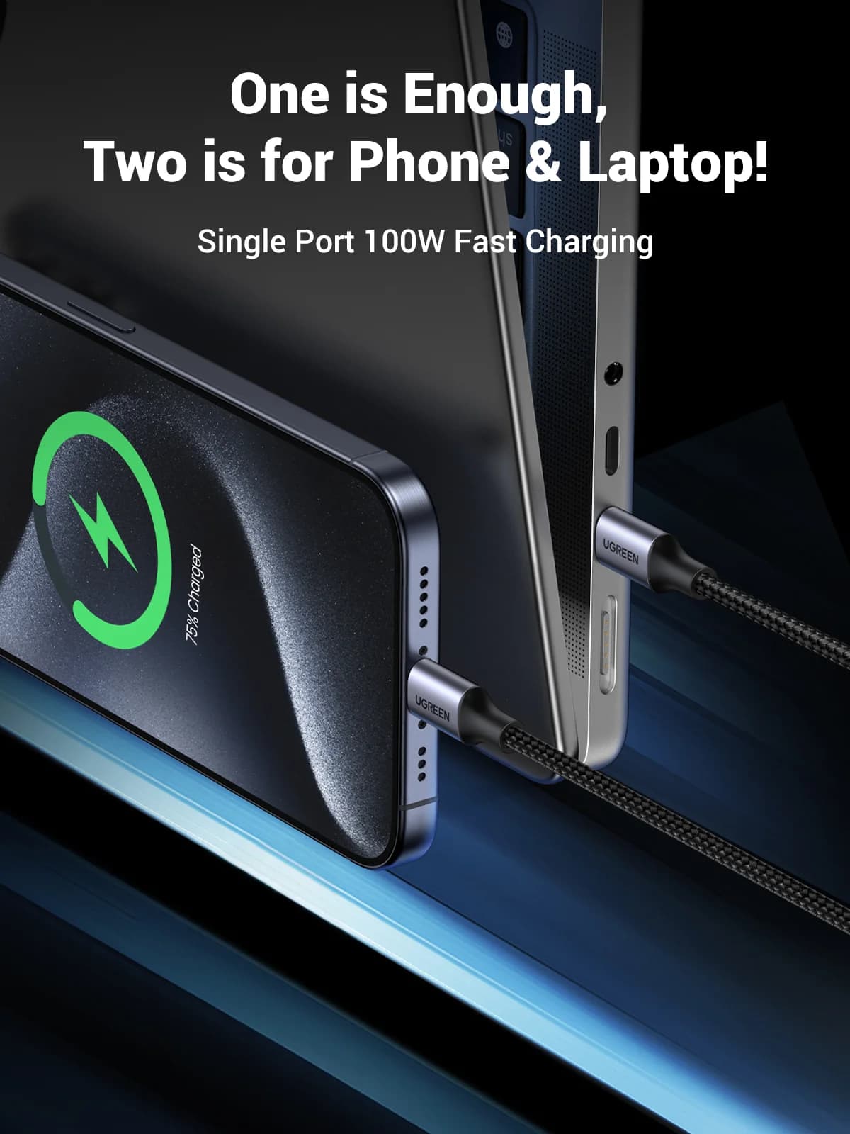 Cablu USB-C dual 2-în-1, max 100W, încărcare rapidă 5A