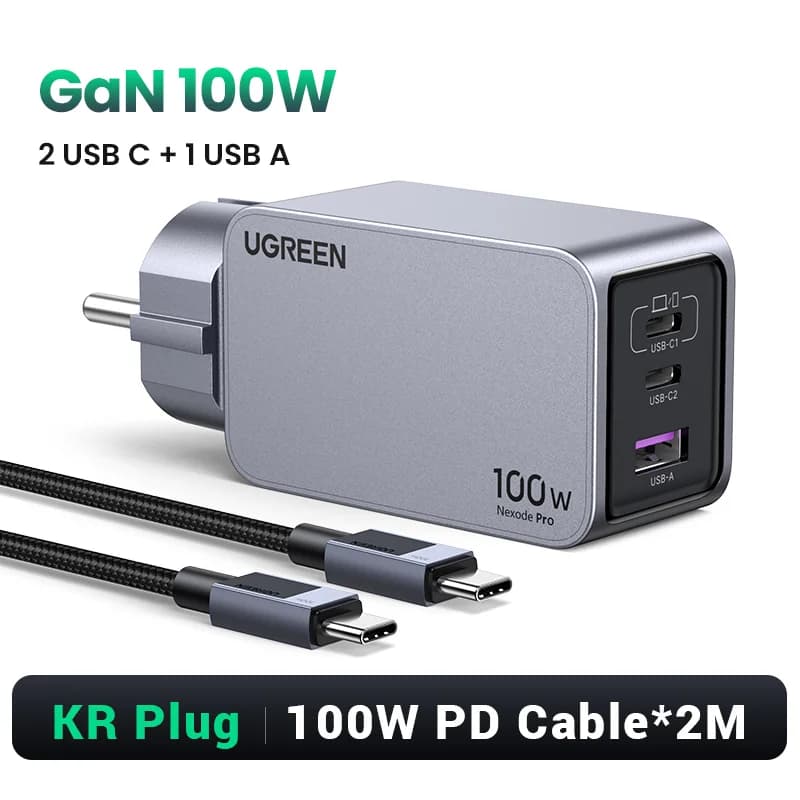 Încărcător rapid GaN USB-C 100W, priză coreeană