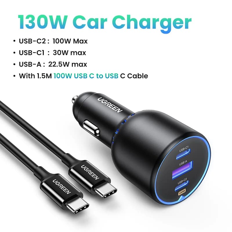 Încărcător auto dublu USB-C 130W