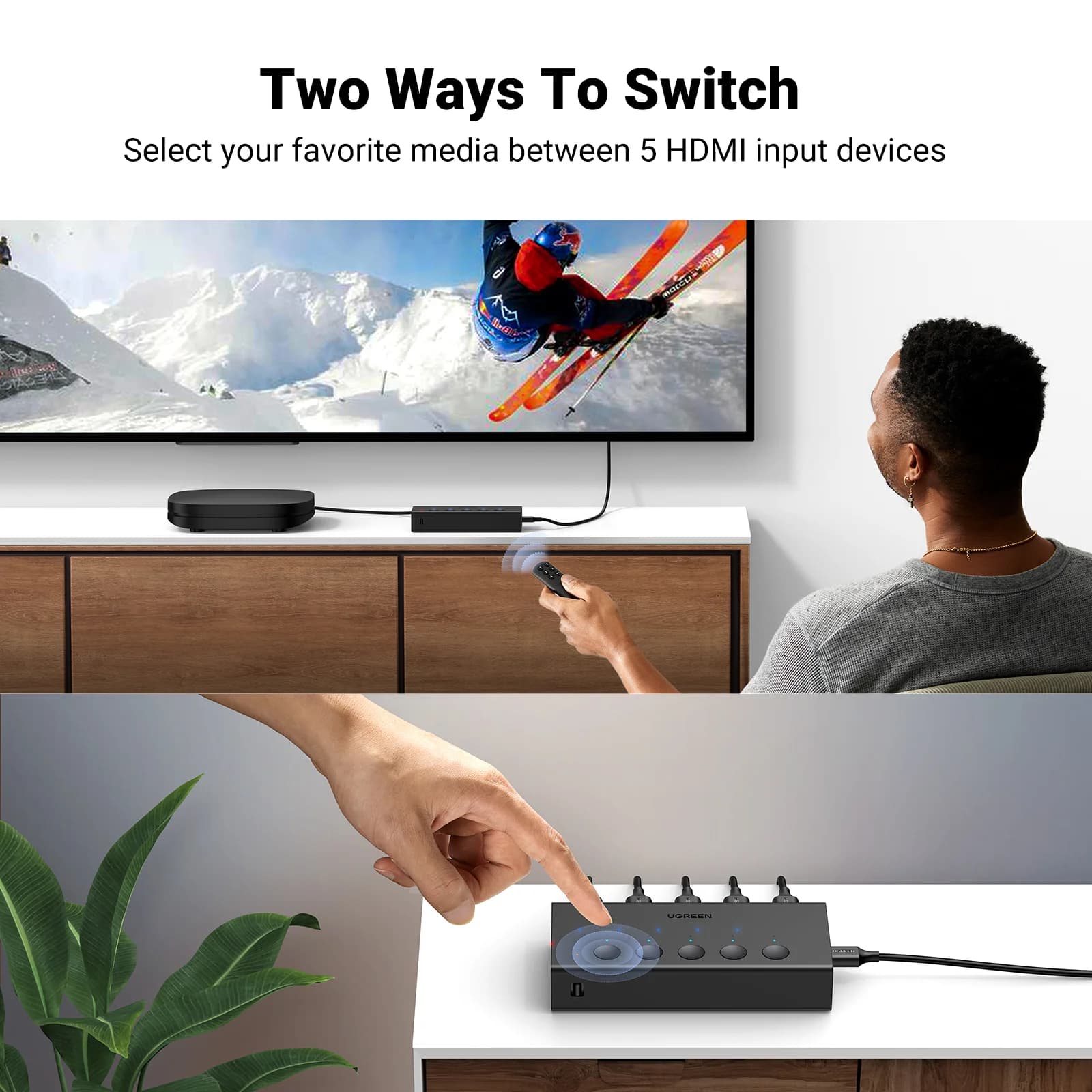 Comutator HDMI 4K cu 5 porturi și telecomandă
