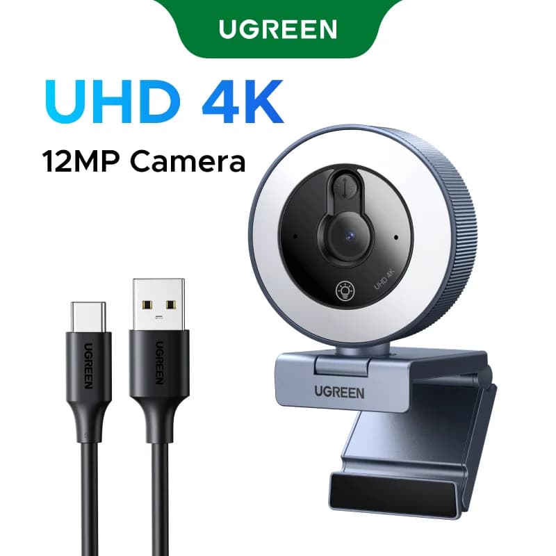 Cameră web USB 4K cu inel de lumină tactil și capac de protecție