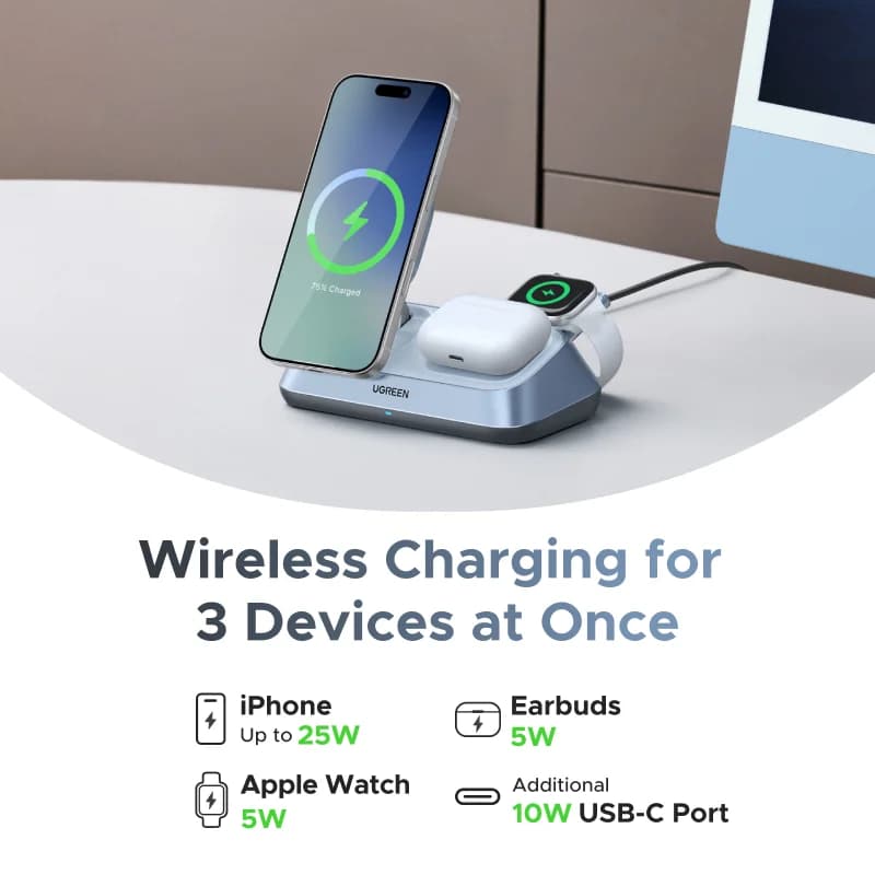 Statie incarcator wireless magnetic Qi2 3-in-1