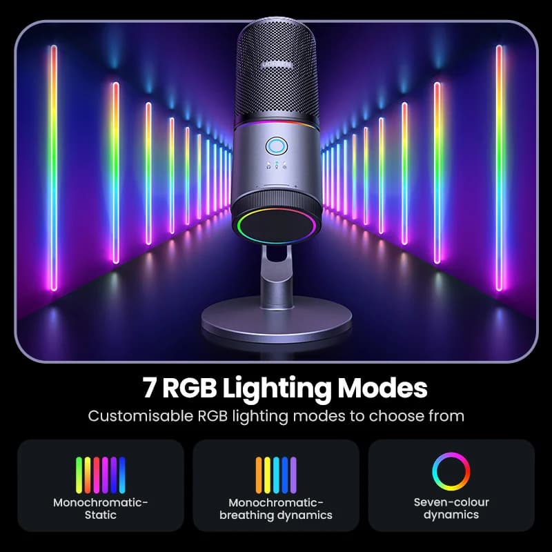 Microfon Condensator USB cu Iluminare RGB