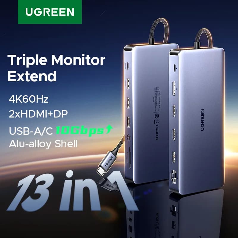 Docking station USB-C 13-in-1 cu triple display și RJ45