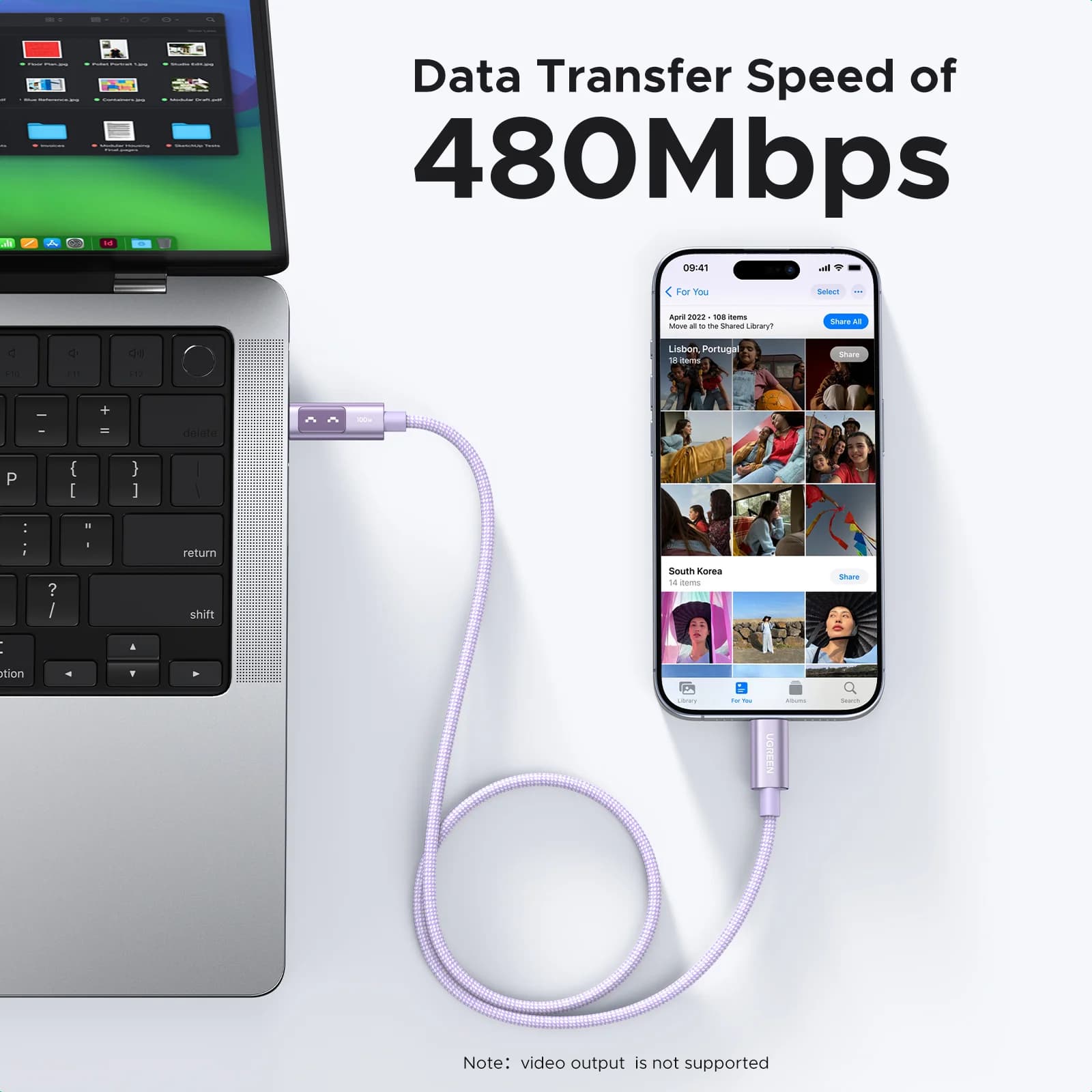 Cablu USB-C la USB-C, 100W PD, Multicolor