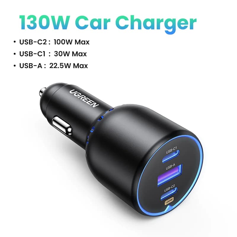 Încărcător auto dublu USB-C 130W