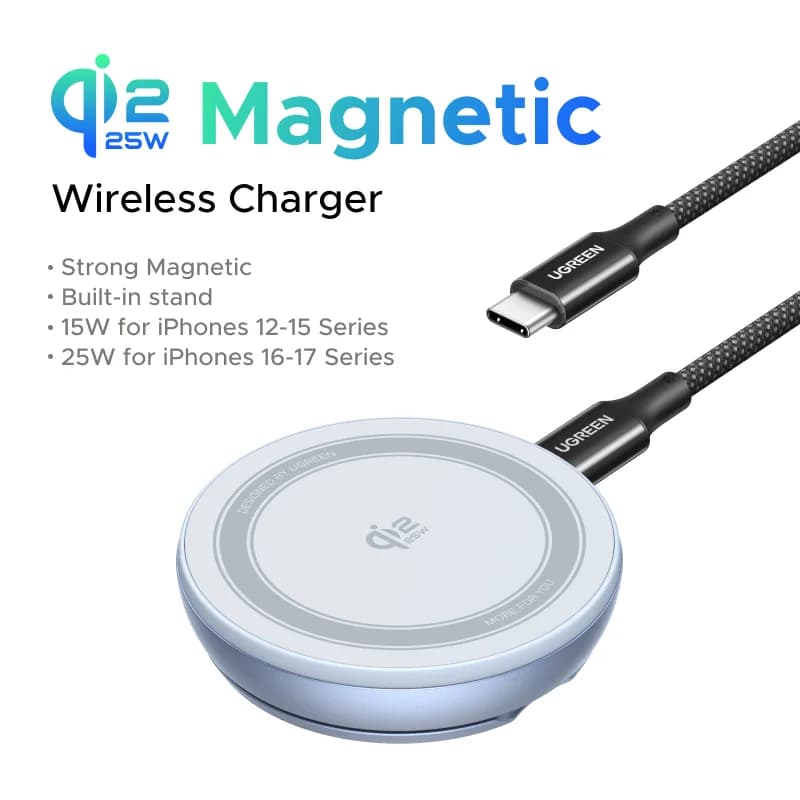 Pad de încărcare wireless magnetic Qi2 cu suport, 25W