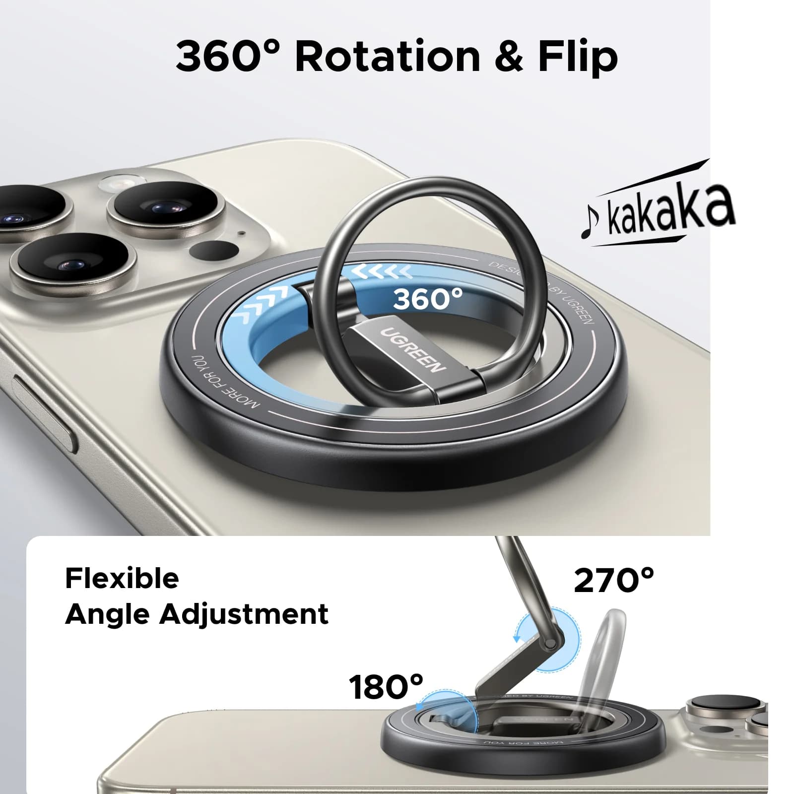 Inel magnetic pentru telefon cu suport, dublu-sided și rotație 360°