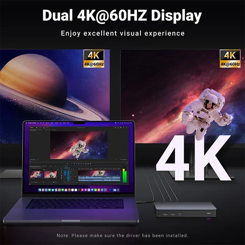 Stație de andocare USB-C 9 în 1 cu triplă afișare