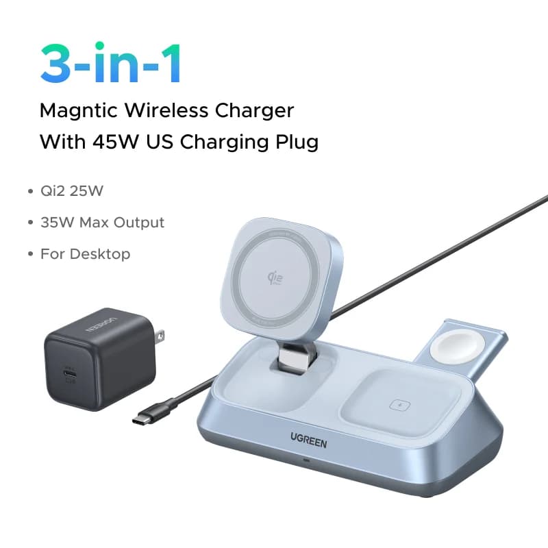Statie incarcator wireless magnetic Qi2 3-in-1
