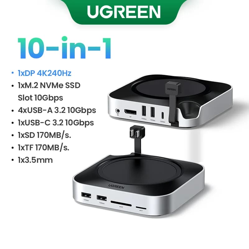 Stație de andocare Mac Mini cu slot SSD M.2 și DP 4K