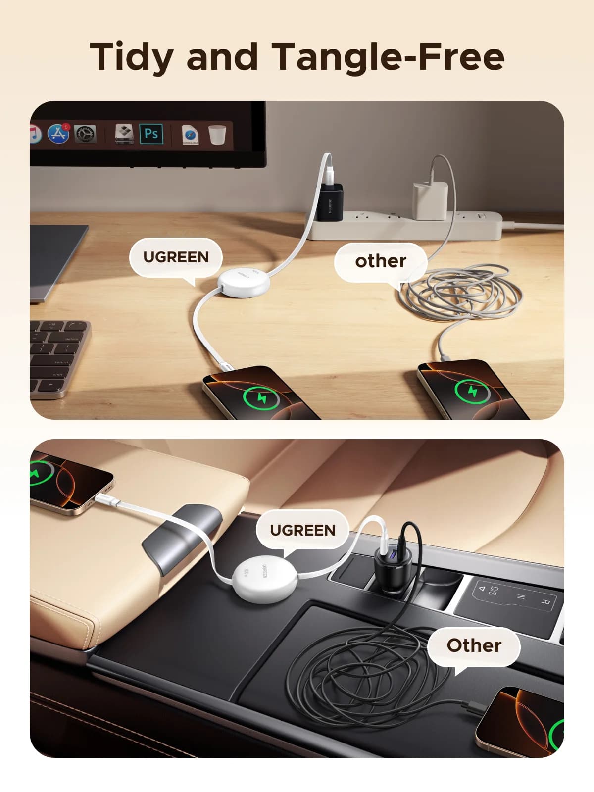 Cablu retractabil USB-C la USB-C, PD 100W