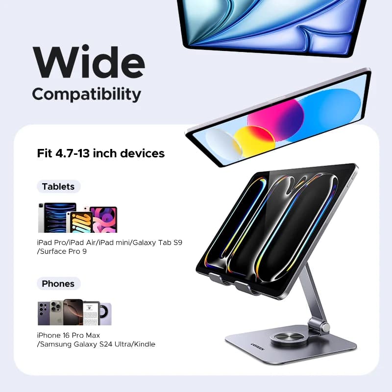 Stand rotativ 360° din aluminiu pentru tabletă și telefon