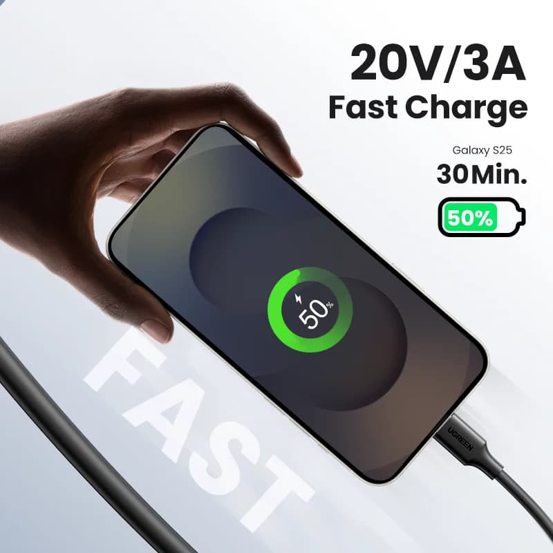 Cablu USB-C la USB-C, încărcare rapidă PD 60W