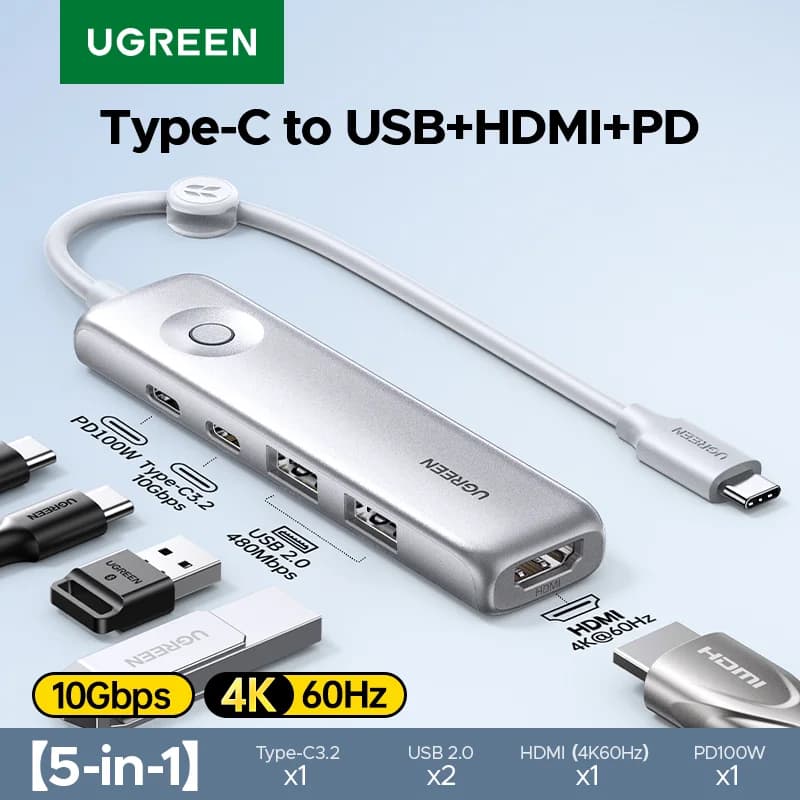 Hub USB-C 5-în-1, HDMI 4K, 10Gbps, PD100W