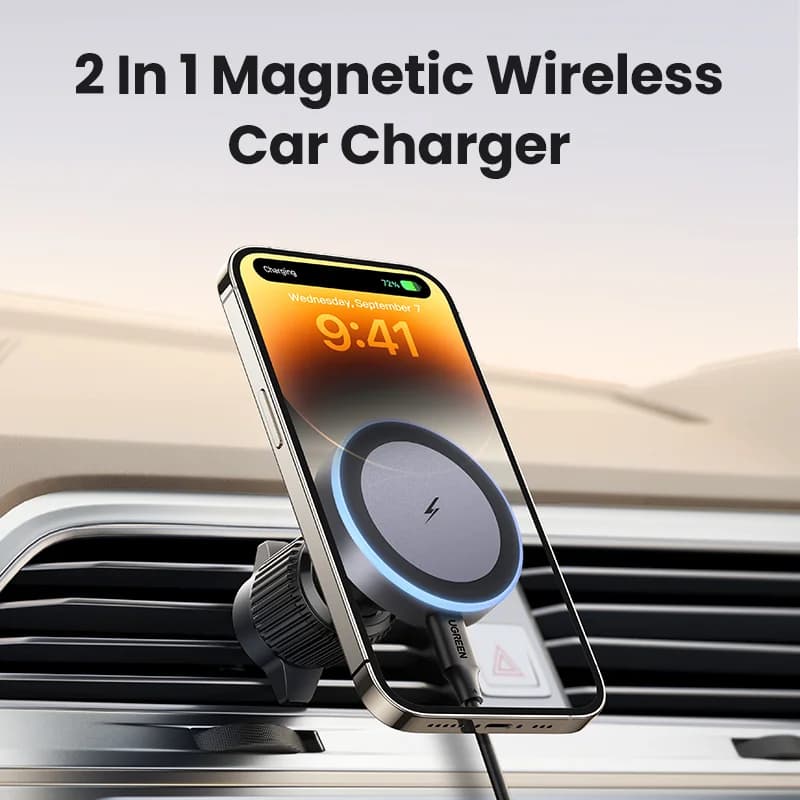 Suport auto de încărcare wireless magnetic Qi2, 25W