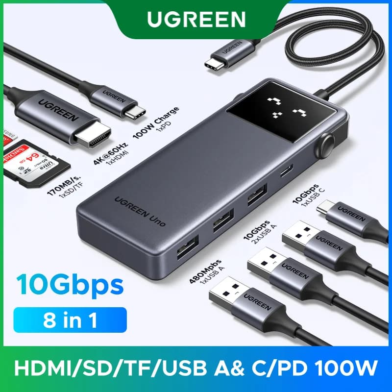Hub USB-C 8-în-1 cu HDMI 4K și PD 100W