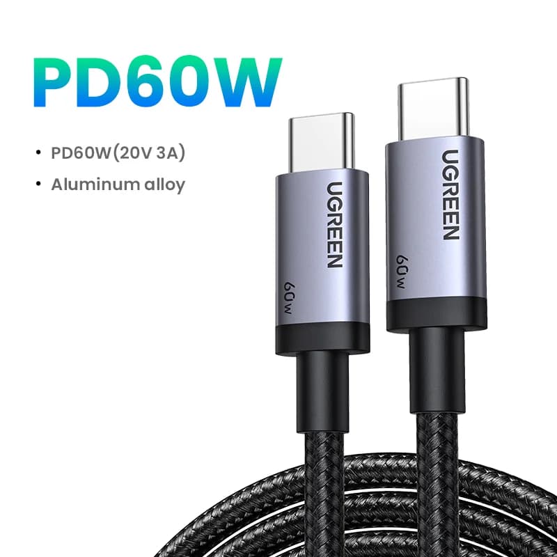 Cabluri USB-C la USB-C, set de 2 buc., încărcare rapidă PD 60W