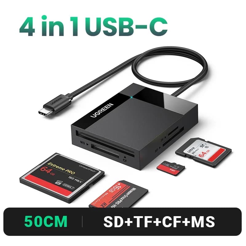 Cititor multi-card 4-în-1 USB 3.0 și USB-C