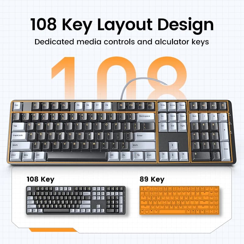 Tastatură mecanică cu fir, 108 taste, Switch Roșu