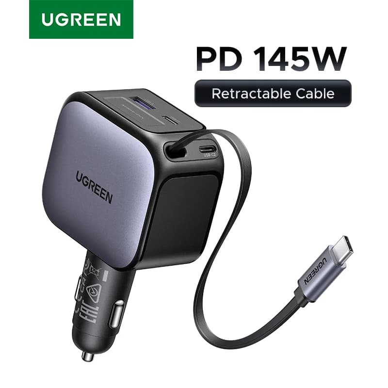 Încărcător Auto USB-C 145W cu Cablu Retractabil