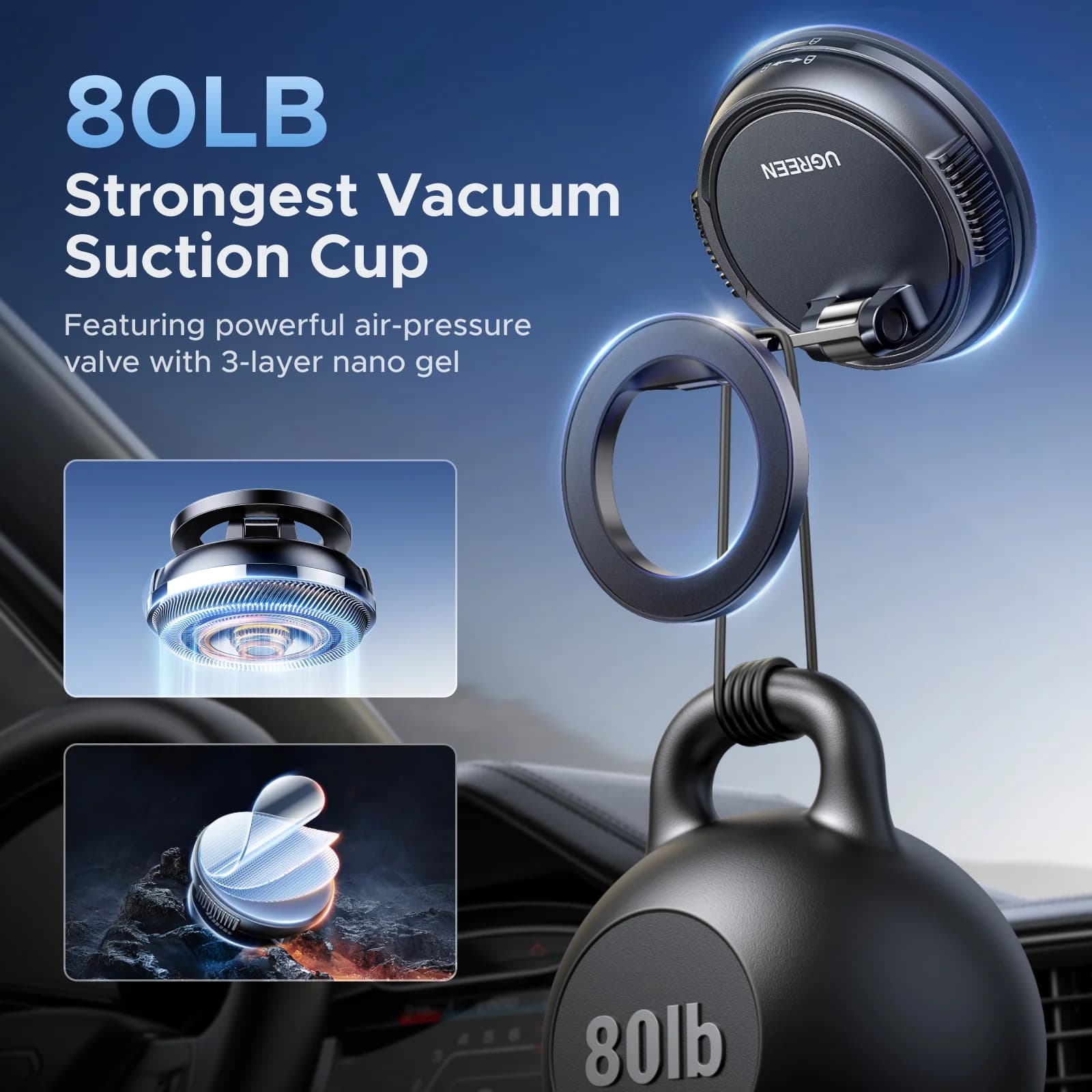 Suport magnetic pentru telefon auto cu ventuză